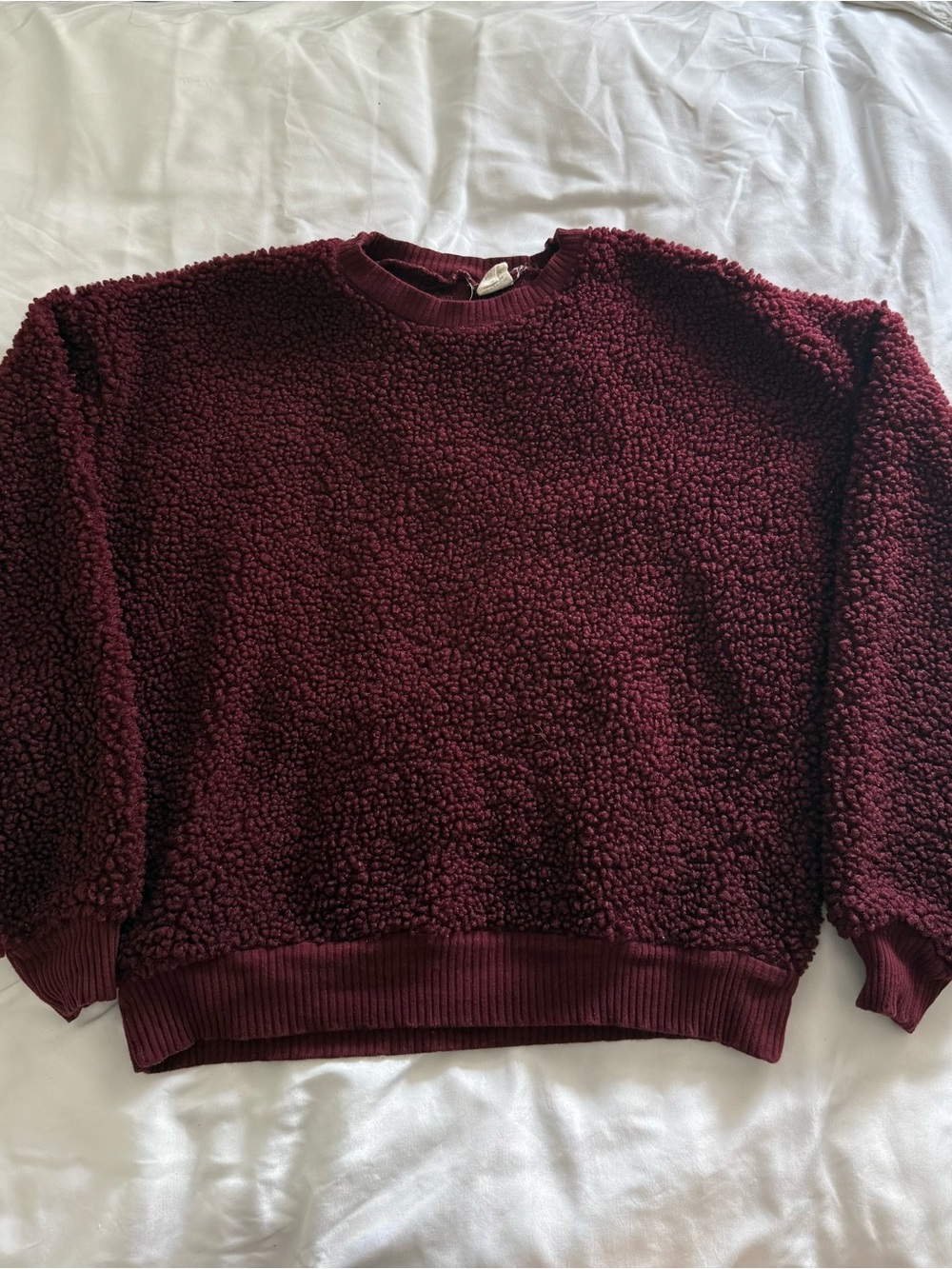 Sky & Sparrow Burgundy Maroon Fuzzy Sherpa Crewneck Sweatshirt Small